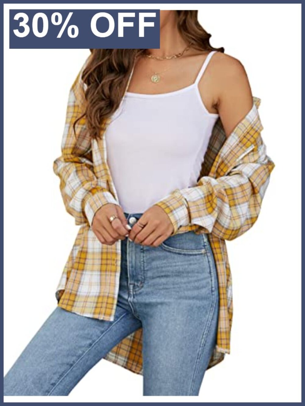Oversized Flannel Plaid Button Down Shirt Loose Fit Lapel Collar
